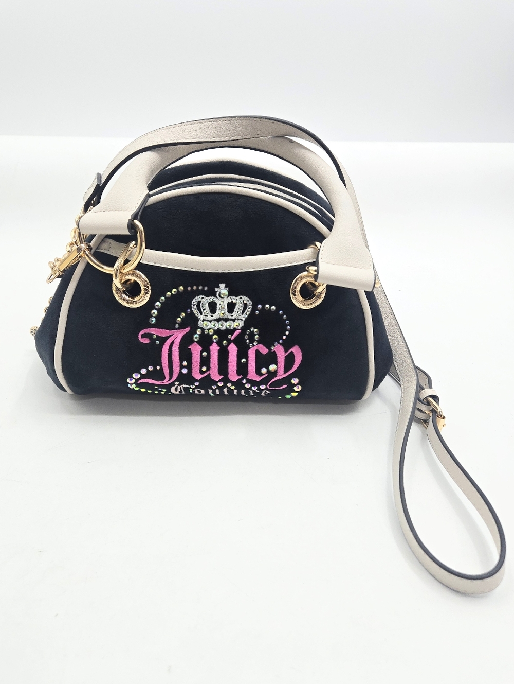 Juicy Couture Dreamy Juicy Satchel Black and Cream Pink Logo
